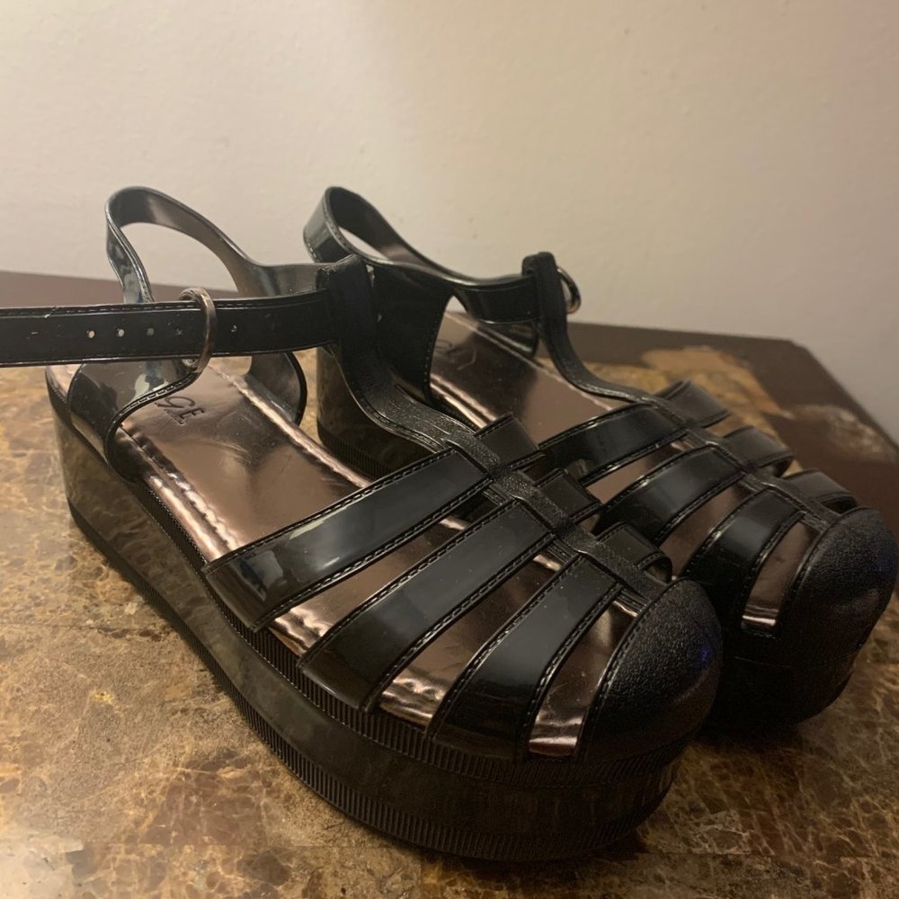 Black Wedge Jelly Sandals